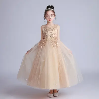 Mädchen-Prinzessinnenkleid aus Tüll, langes Modell, Größe 3-15 Jahre