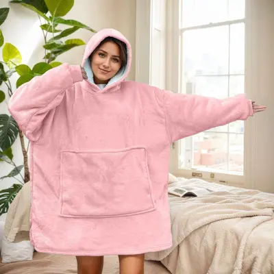 Hooded Flannel Blanket with Thickened Lamb Wool Style Fleece - 10