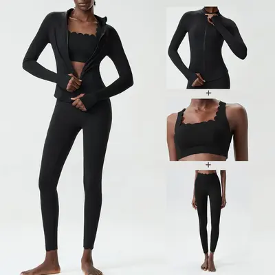 Enges Yoga-Set für Damen, große Größen, elastisch, schnell trocknend, 3-teilig - 6