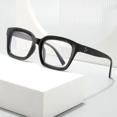 Square Anti-Blue Light Plain Lens Metal Nose Pad Eyeglass Frame
