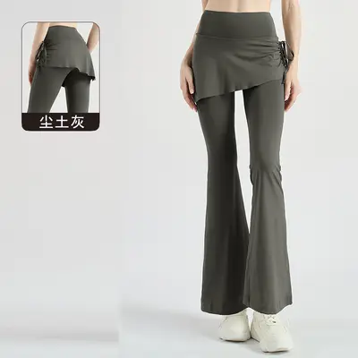 Damen-Yogahose mit hohem Bund, Raffung und Rockoptik - 10