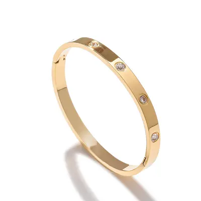 Titan-Stahl Armband, 18K vergoldet, 10 Steine mit Schiebeknoten - 6