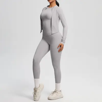 Brushed Women's Three-Piece Short-Sleeve Yoga Set, Breathable - 13