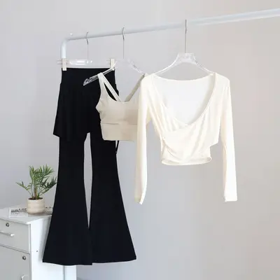 Yoga-Hose mit hohem Bund, Langarmshirt, 3-teiliges Set - 3