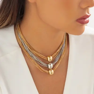 Multi-layer chain pendant necklace with spherical design