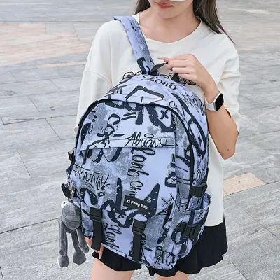 Trend Harajuku Style großer Rucksack mit Kapazität, Graffiti-Style cool und elegant für männliche und weibliche Schüler der Sekundarstufe und Mittelstufe.