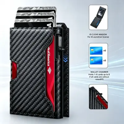 Amazon New Men's Card Holder Wallet RFID Anti-Theft Automatic Pop-Up Card Case Cross-Border High-End Wallet Card Holder - 4