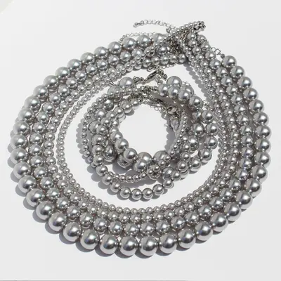 Silver-Grey Pearl Necklace, Bracelet and Earring Set