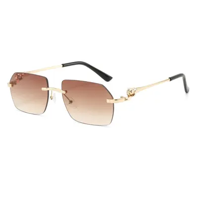 Frameless Leopard Print Driving Sunglasses for Men, UV Protection Metal - 9