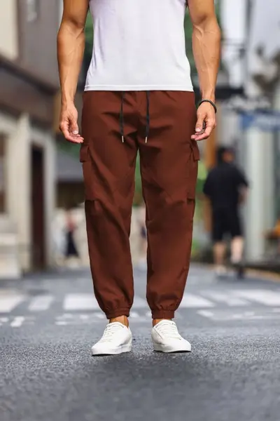 Erkek Çok Cepli Kargo Pantolon Retro Rahat Jogger Pantolon - 7