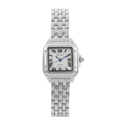 Damen-Quarzuhr quadratisches Design Diamantmuster Stahlband - 5