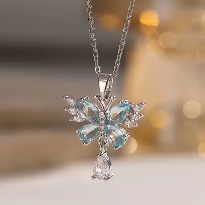 Titanium steel butterfly necklace, short, women's - 3