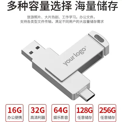 128 GB Type-C metal USB flash sürücü, çift arayüzlü
