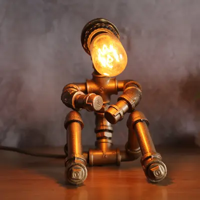 Retro su borusu punk robot masa lambası