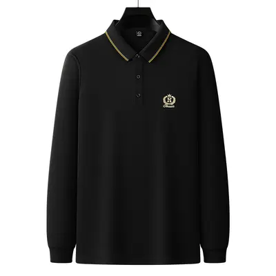 Men's Long Sleeve Mulberry Silk Polo Shirt, Embroidered