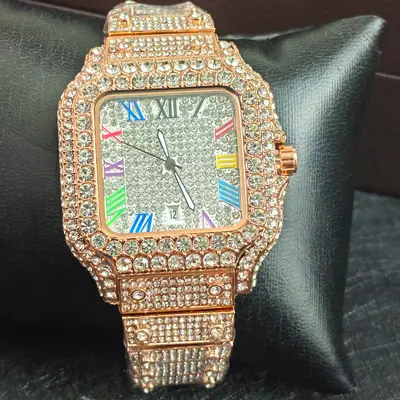 Herren-Quarzuhr, diamantbesetzt, Hip-Hop-Stil, Luxusdesign - 9