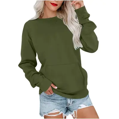 Damen-Sweatshirt, locker, langärmlig, Rundhals, einfarbig, Herbst Winter 2023 - 9
