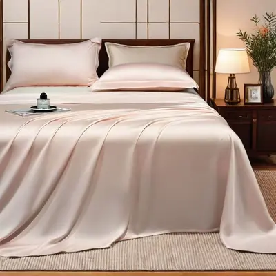 Ice Silk Bed Sheet Set, Three-Piece, Solid Color, Lightweight Luxury - 7