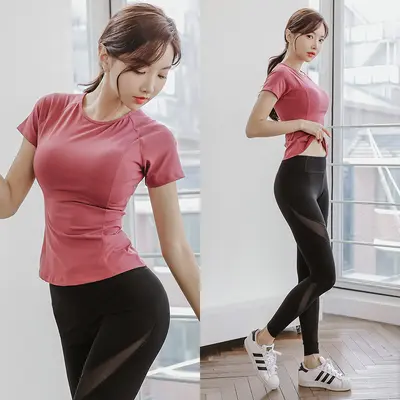 Manufacturer Direct Sale 2026 Yoga Wear Spring Summer Set Women Mesh Slim-Fit Slimming Sports New Style Fitness Wear Short Sleeve - 5