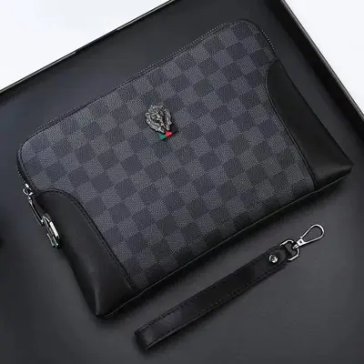 Men's Clutch with Combination Lock, Large Capacity Checkered Plaid Envelope Bag - 6