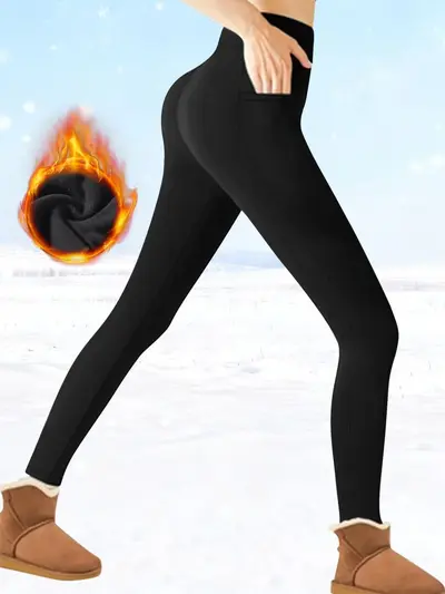 Kadın Polar Astarlı Sonbahar Kış Cepli Yüksek Belli Spor Taytı - 9