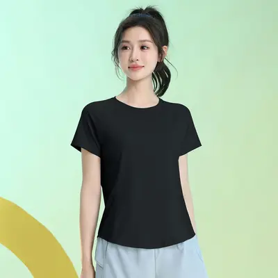 瑜伽服女2025新款运动上衣夏季薄款透气跑步宽松速干健身服短袖