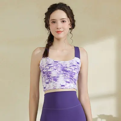 Women's yoga set 2026 vest fixed chest pad quick-dry - 7