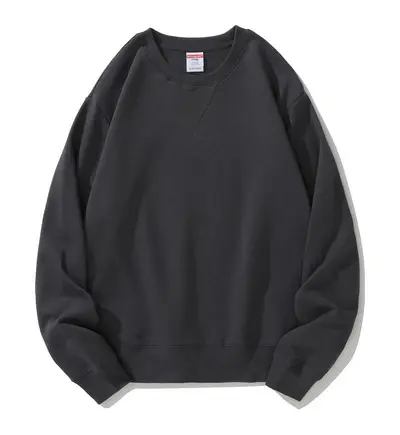 AG380g slim fit cotton terry crewneck sweatshirt with special Morandi color inverted triangle pattern, off-shoulder thickened long sleeves - 8