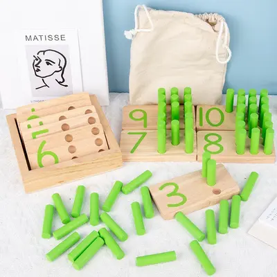 Holz-Lernstäbe für Kleinkinder, Montessori Sensorik-Mathematik, Farberkennung, Steckspielzeug, pädagogisches Spielzeug - 11