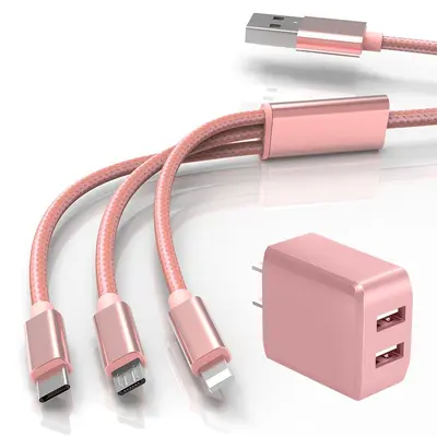3-in-1 Ladekabel-Set mit USB-Doppelport-Stecker, Schnellladung - 12