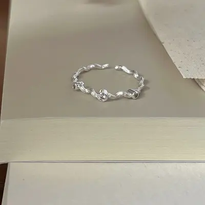 S925 Sterling Silver Lace Pattern Open Ring Women - 7