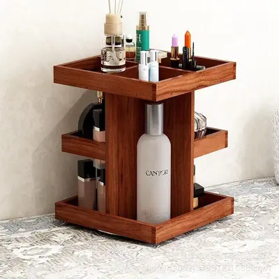 Rotating Wooden Makeup Vanity with Cosmetics Storage - 4