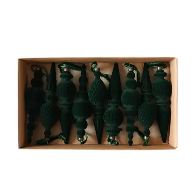 Velvet Lantern Cone Christmas Ball Set 18 CM, 9 Pieces Solid Color Plastic