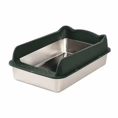 Stainless Steel Cat Litter Box XXL, Splash-Proof, Semi-Enclosed with High Sides