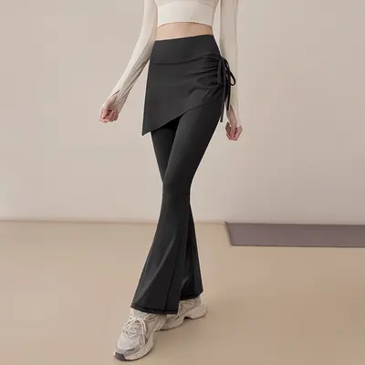 Kadın sahte iki parçalı yoga çan paça pantolon, yüksek bel, blickdicht - 7