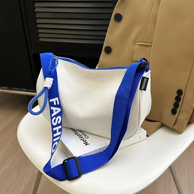 Large Capacity Nylon Canvas Women's Shoulder Bag with Wide Strap - 9
