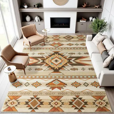 Retro Ethnic Faux Cashmere Rug Non-Slip Machine-Washable - 7