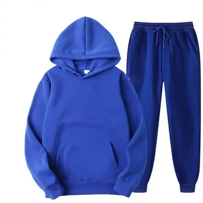 Men's spring autumn solid color hooded sweatshirt set, two-piece casual sports suit