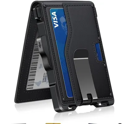 Men's Wallet with Carbon Fiber Pattern Metal Card Holder and RFID Protection - 4