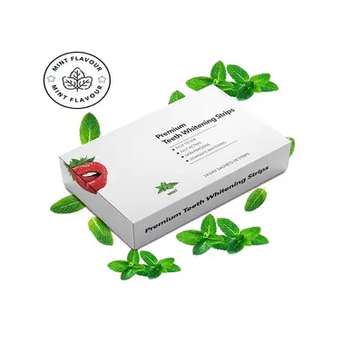 Strawberry-flavored teeth whitening strips removing stains and yellowing
