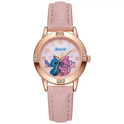 Cross-border Drop Shipping Rose Gold Diamond-Encrusted Leather Strap Women's Watch Student Watch Girls Wristwatch Junior High School Exam Watch
