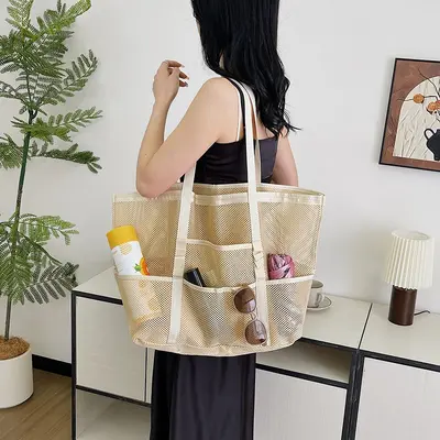 Große Netztasche als Einkaufs- und Sporttasche mit Schultergurt - 4