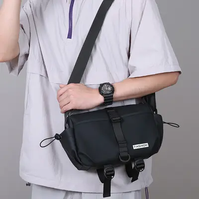 Men's Single Shoulder Bag, Large Capacity, PU Leather Look, Multi-Pocket