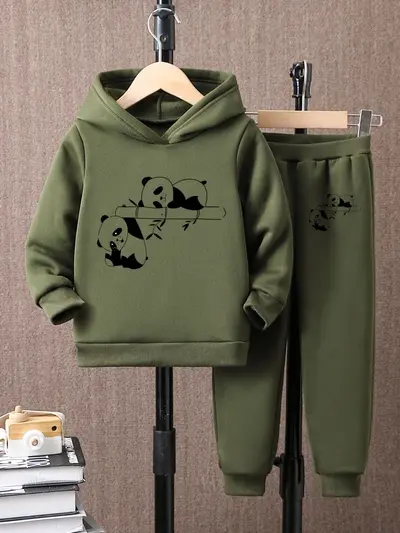 Jungen Sweatshirt-Set, Panda-Aufdruck, gefüttert