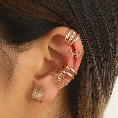 5-Piece Non-Pierced Ear Clip Set, Creative Simple Alloy Earrings - 7