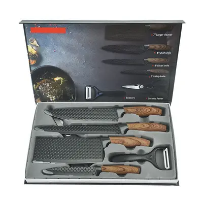 Kitchen Knife Set, 6 Pieces, Coated, with Kitchen Scissors