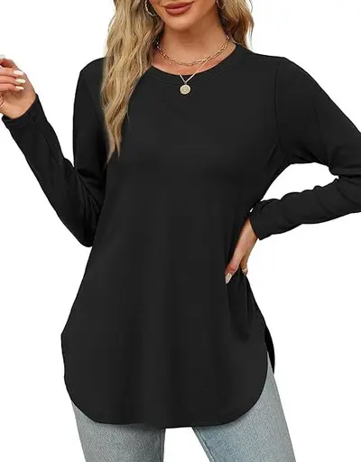 Women's Solid Color Long Sleeve Round Neck Loose Casual Top - 7