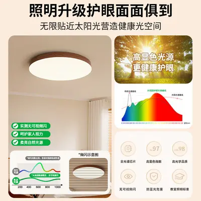 Vintage-Style Bedroom Ceiling Light, Walnut Wood, Ultra-Thin Round LED Fixture 125L