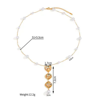 Geometric Abalone Shell Jewelry Set with 18K Gold Plated Titanium Steel Necklace - 7