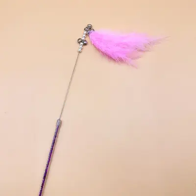 Fairy Cat Teaser Wand with Bell and Feather, Long Handle, Chew-Resistant - 11